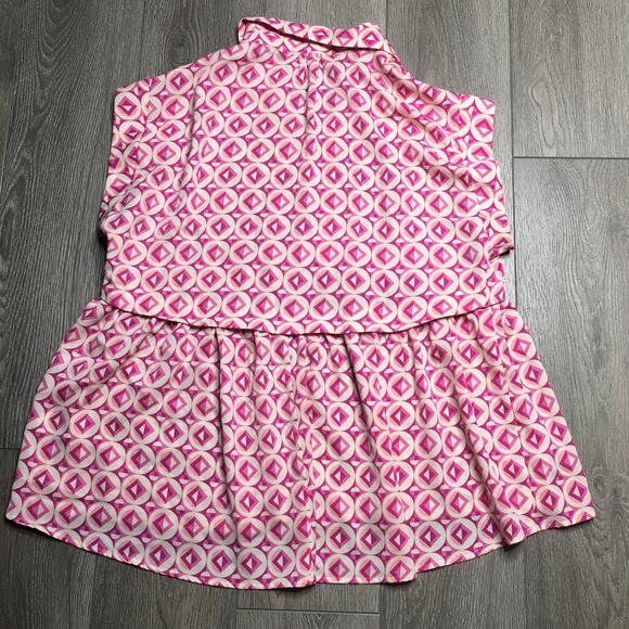 Entro Geometric Pink White Swing Tunic Short Sleeve Large - Picture 2 of 8